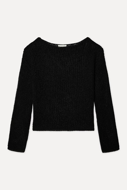 Women's Black Loose Fit Boat Neck Sweater