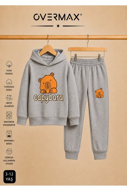 Capybara Printed Hooded Children's Tracksuit Set – Ages 3-12