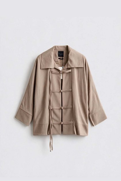 Mink Lininged Stone Printed Shirt Jacket with Knot Detail Per9789