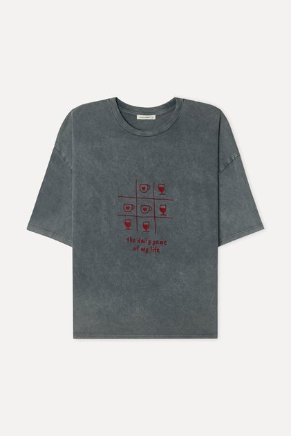 Women's Gray Embroidered Loose Fit Crew Neck T-Shirt