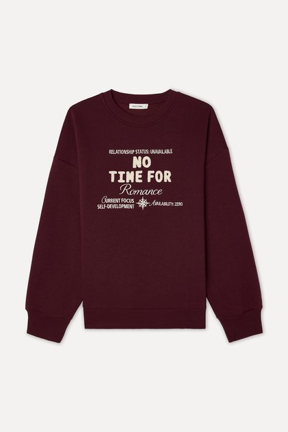 Women's Burgundy Embroidered Oversize Crew Neck Sweatshirt