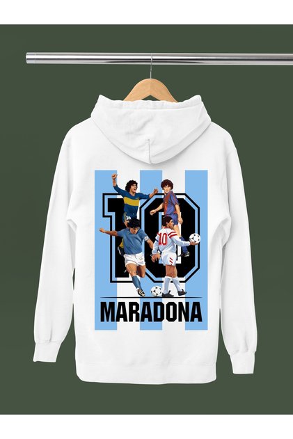 Diego Armando Maradona Printed Cotton Long Sleeved 3-Yarn Hooded Sweatshirt