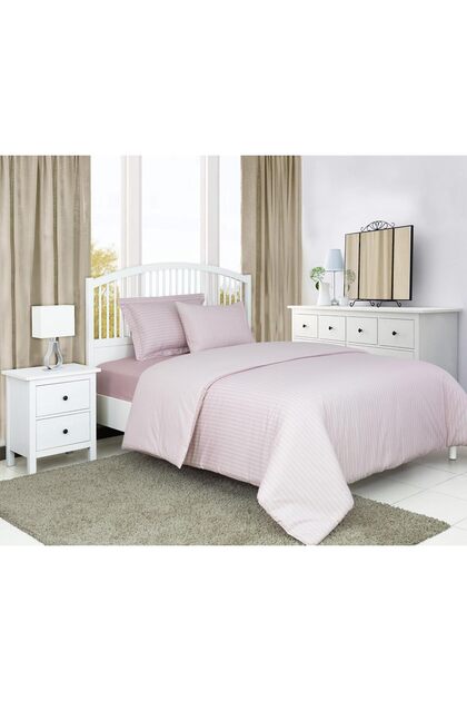 Striped Cotton Duvet Set (Rose Pink, Twin)