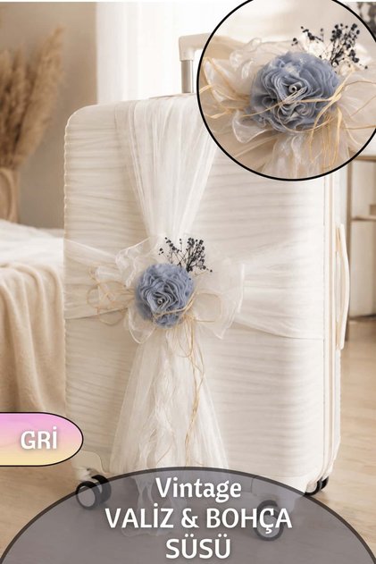 Kıvrım Detaylı Vintage Valiz & Bohça & Konvoy Süsü (1 Adet) Gri