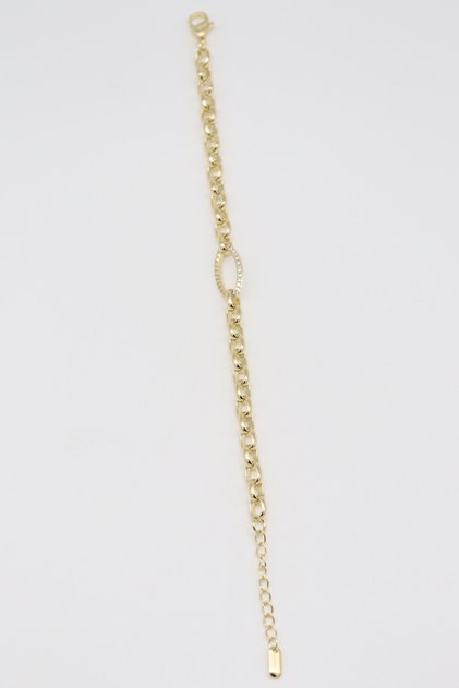 Vip Gold Ellipse Stone Detailed Elegant & Stylish Non-Tarnish Steel Bracelet 16+3 cm