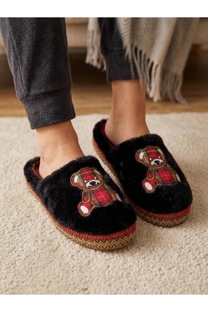 Unisex, Plaid Patterned, Bear Figured, Soft, Plush Winter House Slippers