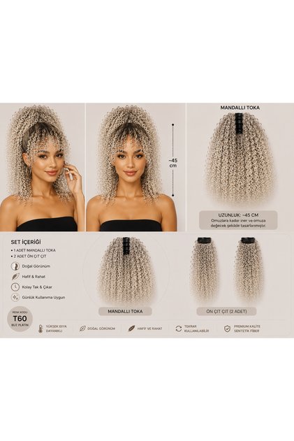 Afro Kıvırcık Mandallı Toka & Ön Çıt Çıt Seti
