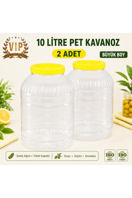 10 Liter Large Size Wide Mouth Pet Jar Yellow Screw Lid Pickle Olive Container 2 Pieces