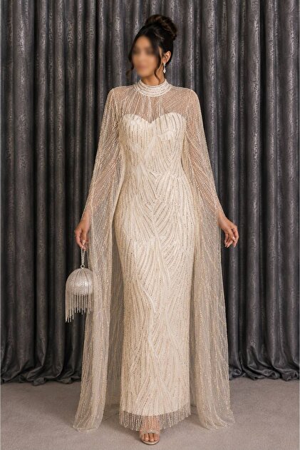 Luxurious Embroidered Cape Dress