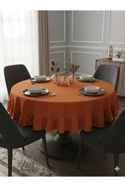 Round Ruffled Tablecloth - Hassle-Free - Water Repellent