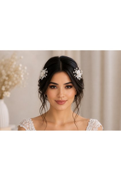 𝗕𝗲𝗹𝗹𝗮 𝗚𝗿𝗮𝗰𝗲 2li tarak inci detaylı gelin nişan kına nikah Gelin Saç Aksesuar