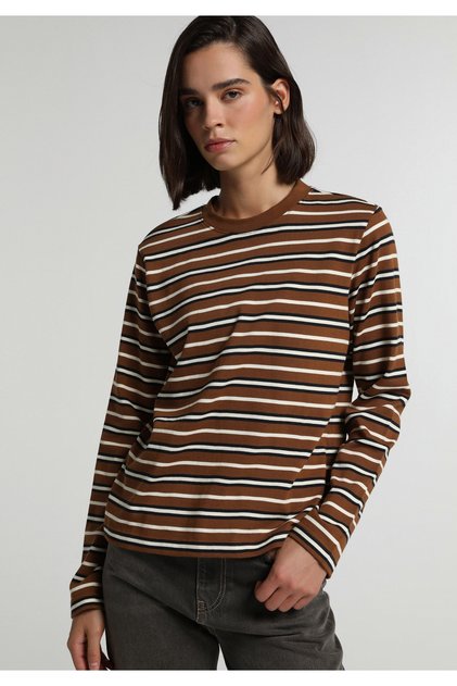 Regular Fit Round Neck Women's Light Brown Long Sleeve T-Shirt