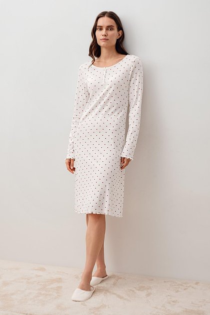 Long Sleeve Heart Buttoned Short 100% Cotton Nightgown