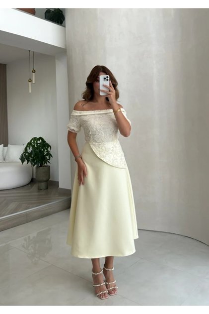 Ecru Lace Detail Dress - 3249