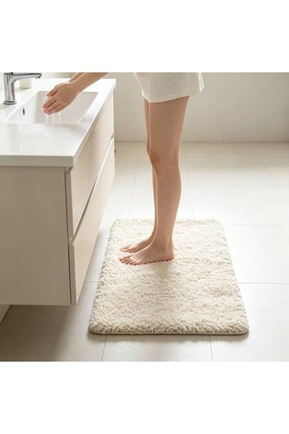 Covor pardoseală din chenilla cu fire lungi 40*60 cm culoare bej camil, covor intrare baie absorbție rapidă umiditate, lavabil la mașină, accesoriu decorativ pentru casă