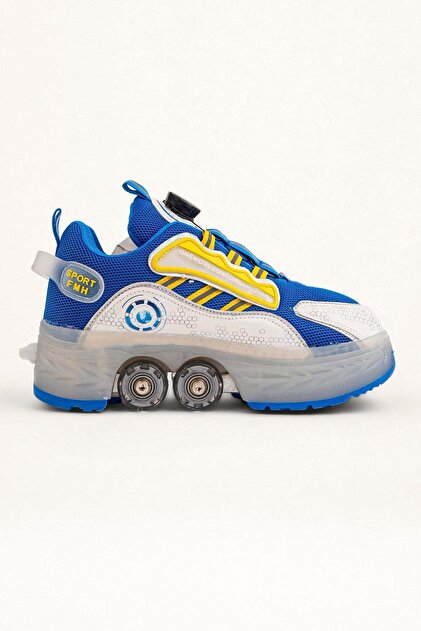 Mavi 4 Tekerlekli -Teker Işıklı -İçe Kapanmalı Tekerlekli Paten Spor Ayakkabı - Tekerlekli Sneakers