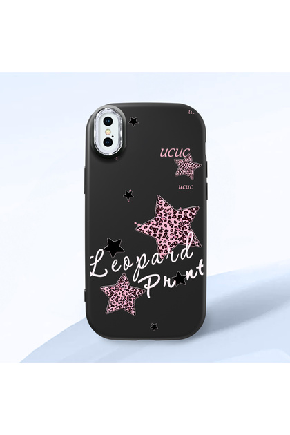 iPhone XS Max Compatible Leopard Pattern Stars Pattern Shock Absorbing Black Silicone Case with Camera Protection