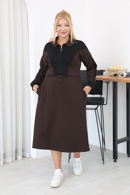 Plus Size Polo Collar Zippered Modal Fabric Dress