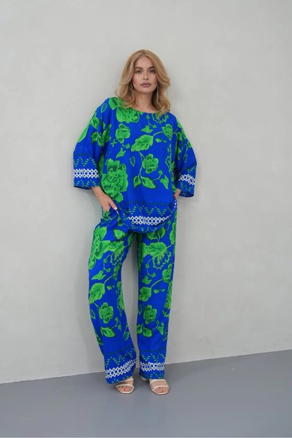 Woven Viscose Patterned Plus Size Suit with Pockets