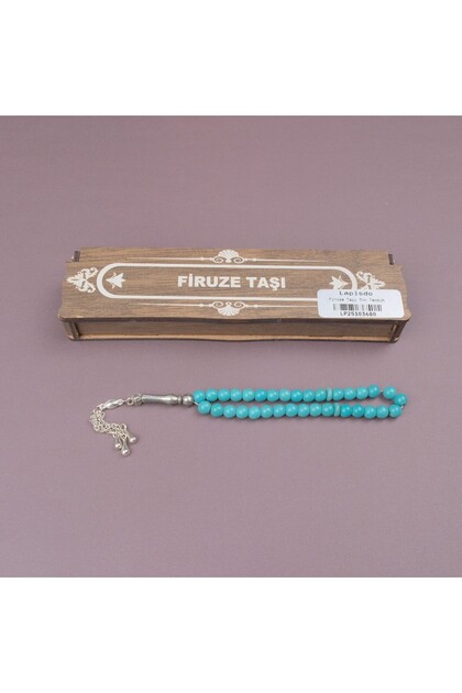 Turquoise Natural Stone Sphere Cut 7mm Prayer Beads with Brown Wooden Box