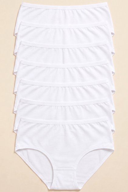 High Waist Bikini Panties 7-Piece Cotton White Women's Set