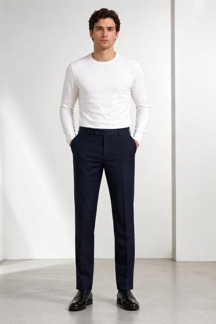 Erkek Düz Kesim Zeta Gabardin Kumaş Slim Fit Pantolon 2026-Lacivert
