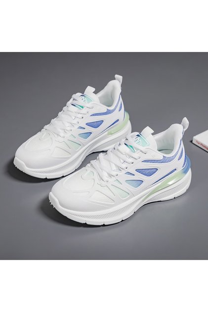 Women's White and Blue Running Sneakers