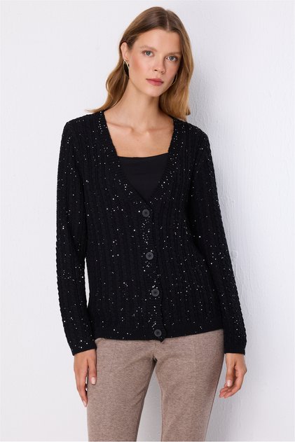 Cardigan tricotat cu paiete și model