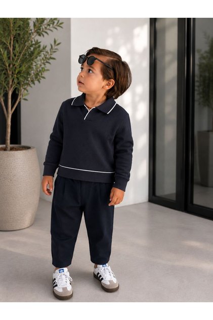 Black Polo Collar Boys' 2-Piece Set
