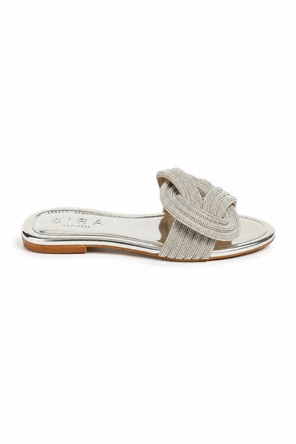 Marea Silver Stone Embroidered Slippers