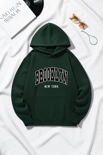 Unisex Brooklyn New York Printed Oversize Hoodie Hooded Sweatshirt