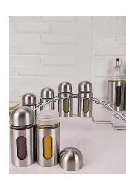 Metal Spice Rack Set with Stand 6-Piece Glass-435