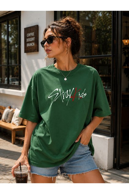 Women's Printed Half Oversized Printed Casual T-Shirt
