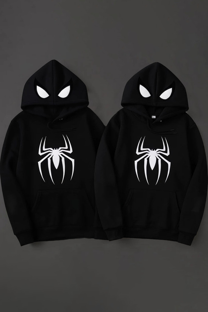 Lover - Friend Couple Combination Spider-Man Logo Printed Custom Design Hooded Sweatshirt Set of 2