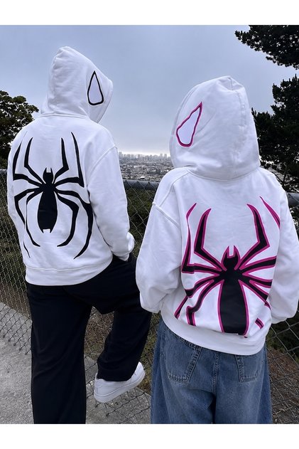 Lover - Friend Couple Combination Spider-Man Back and Hood Print Special Design Hooded Sweatshirt 2-Piece Set