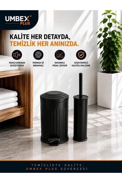 VİNTAGE SİYAH SET AMORTİSÖRLÜ YAVAŞ KAPANIR ÇÖP KOVASI FIRCA 5 LT