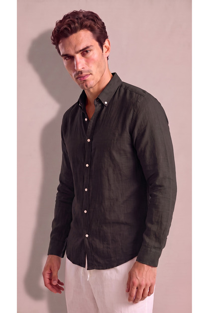 Men's Long Sleeve Buttoned Collar Textured Slim Fit Shirt