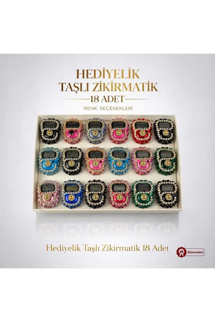 Stone Detailed Digital Zikirmatik Ring – Electronic Prayer Counter Set of 18