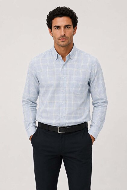 Men's Plaid Patterned Long Sleeve Classic Shirt
