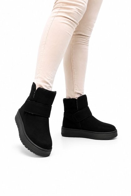 Children's Boots with Fur Inside and Velcro Thick Sole Black