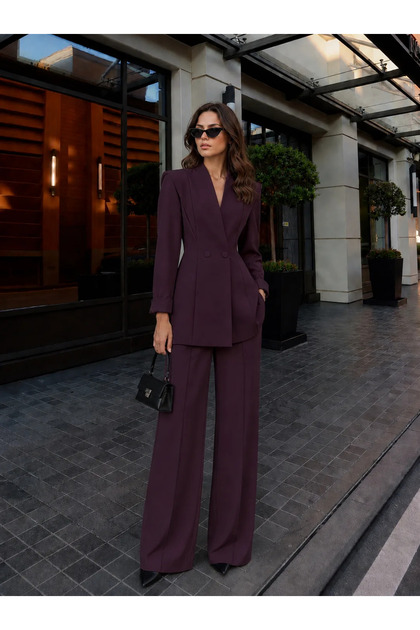 Vatkalı Belden Oturtmalı Blazer Ceket MA10060 Mürdüm