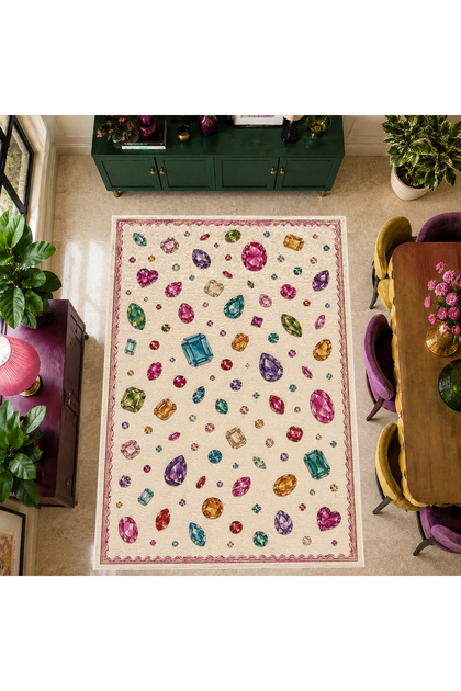 Aura Colorful Crystal Stones Patterned Modern Woven Base Decorative Carpet Sdtamour4092