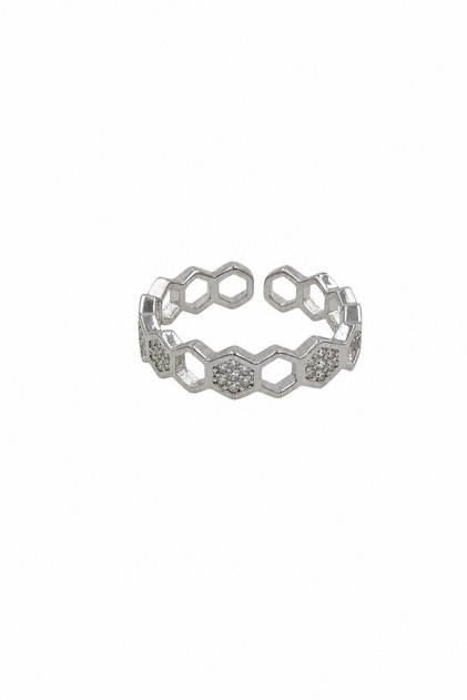 Adjustable Honeycomb Pattern Modern Steel Ring with Shiny Detail