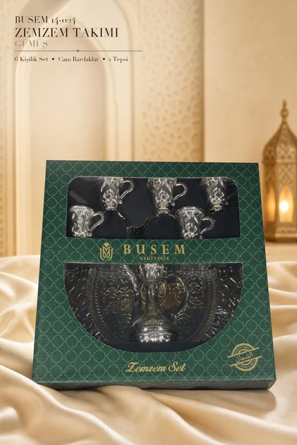 Silver Hajj Umrah Catering Set for 6 People – 8 Pieces with Jug and Tray