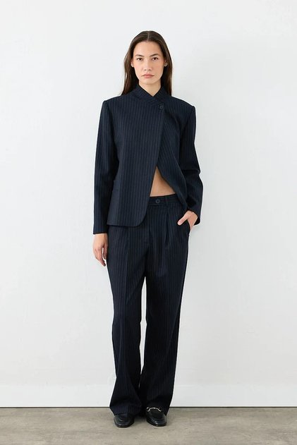 Hakim Collar Striped Jacket - Navy Blue