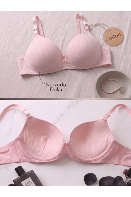 Cup C Dusty Pink Non-Padded Fixed Strap Bra Without Underwire and Without Support