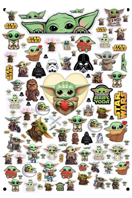 Yoda Themed 80+ Pieces of Multi-Water-Resistant Glossy Stickers