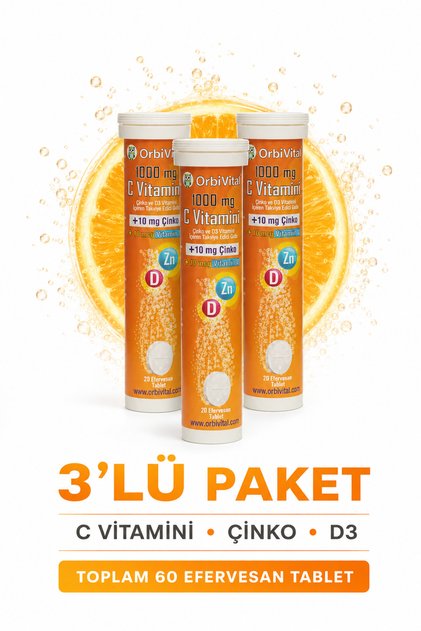 C Vitamini 1000 mg + Çinko + Vitamin D3 3'lü Avantajlı Paket 60 Tablet