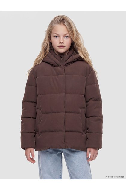 Brown Hooded Girl's Inflatable Coat