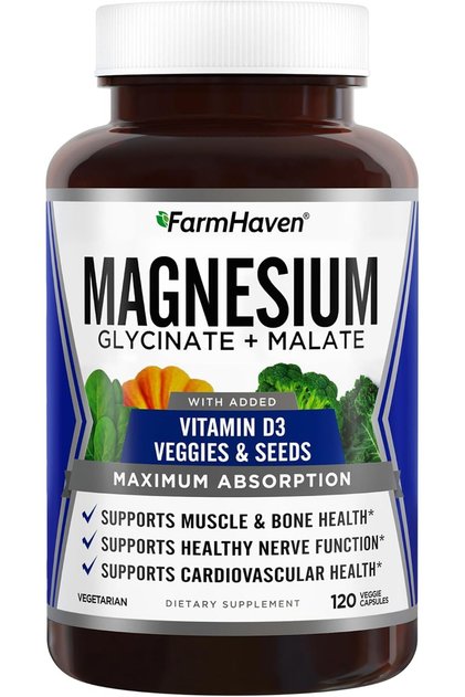 Magnesium Complex, Glycinate/Malate & Vitamin D3, 120 Capsules | Bone Health Support, Muscle & Nerve Function, Chelated Magnesium Complex with Vitamin D3, Vegetarian, 60 Day Supply